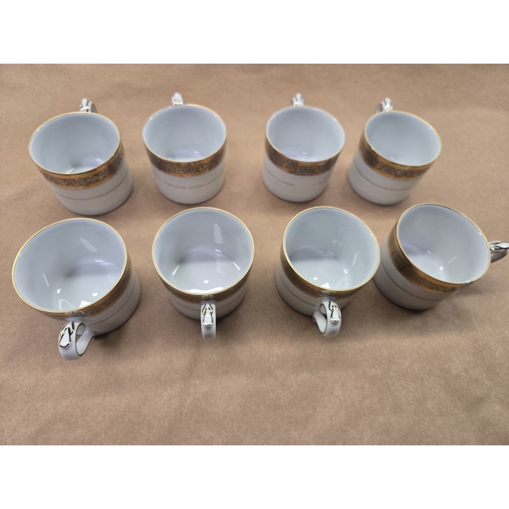 Muirfield 9338 Victorian Lace Coffee Mugs, Set of 7, Extra One With Minor Chip.